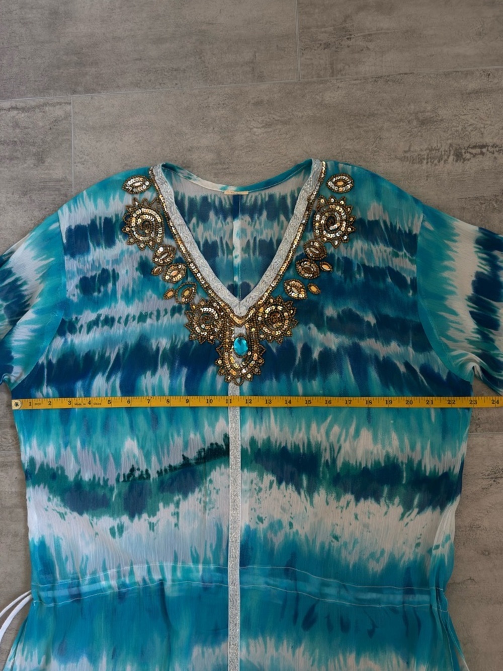 Embellished Blue Beaded Swim Coverup L - Picture 8 of 12